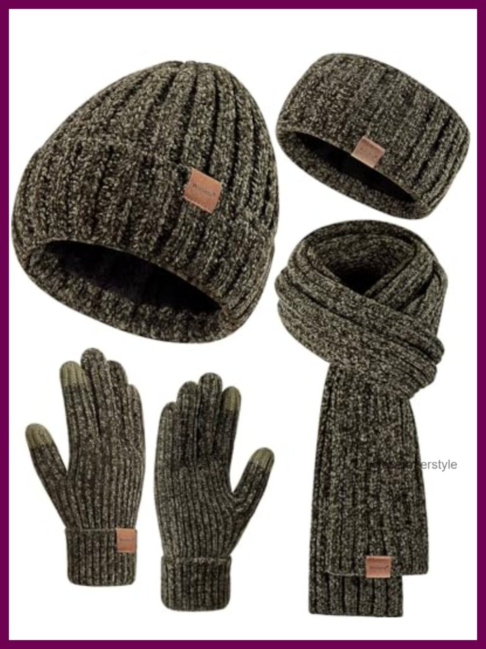 Chenille Winter Beanie Scarf Gloves Headband 4-Piece Gift Set Fleece Lined